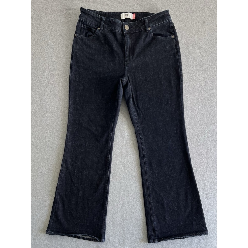 Cabi Mila Trouser Jean Deep Sea Wash Denim Flare Mid Rise Womens 10 Dark Y2K 90s